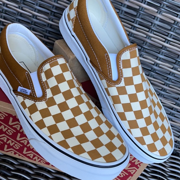 Vans Classic Slip-On Checkerboard Goldenbrown/True White MENS - Picture 9 of 16